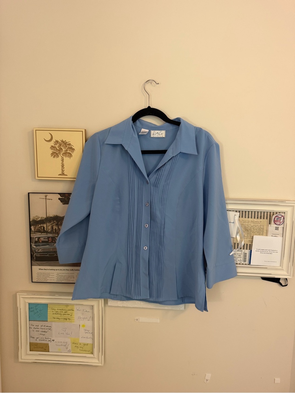 KEREN hart Sky Blue Pleated Button-Down Shirt